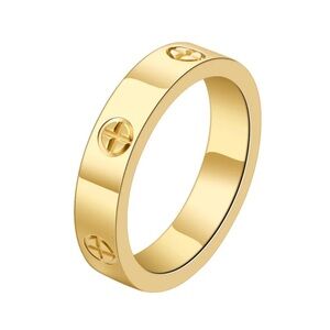 3 FOR $15 Gold Band Ring with Screw Motif Size 8 : Stainless Steel